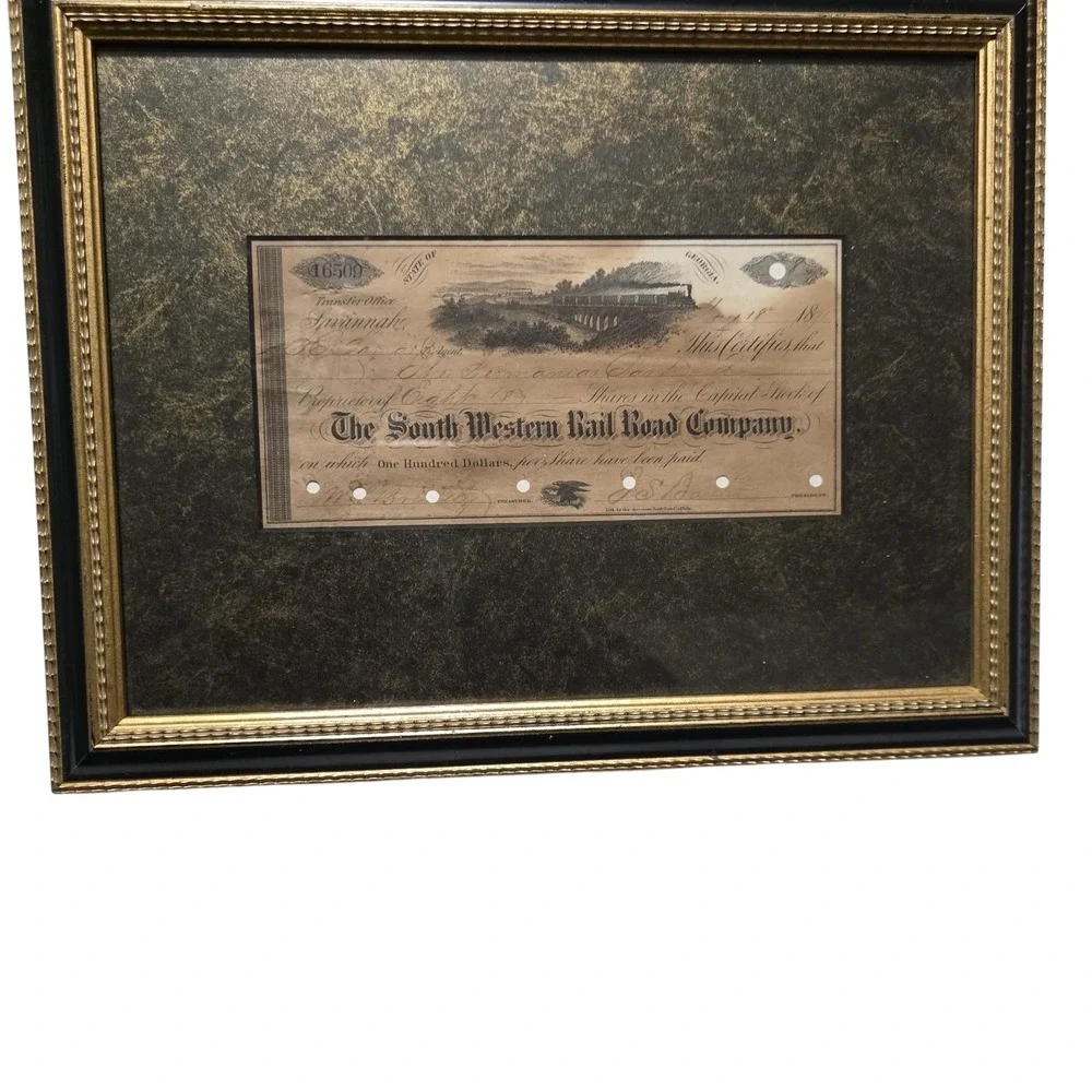1851 Georgia South Western Rail Road Company Stock Certificate – Train Vignette